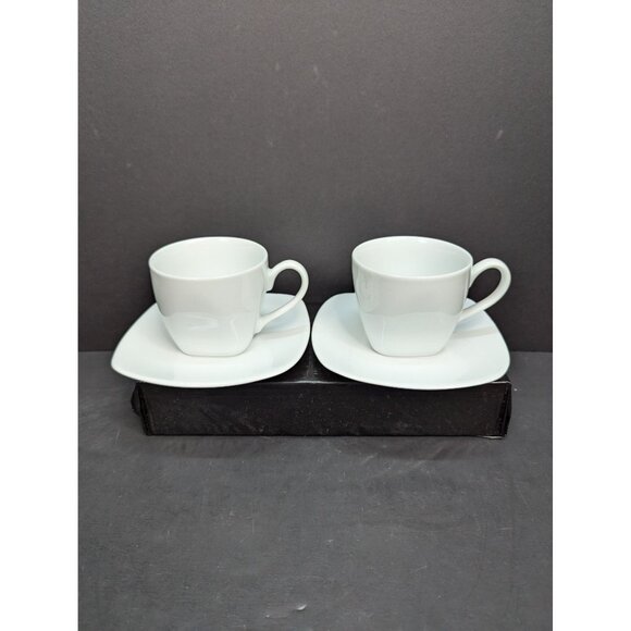 Gourmet by Fritz and Floyd White Square Bottom Coffee Cup with Saucer Set of 2 - Picture 1 of 10